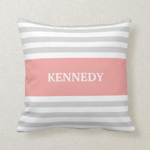 Graue Koralle Stripes Monogramm Kissen