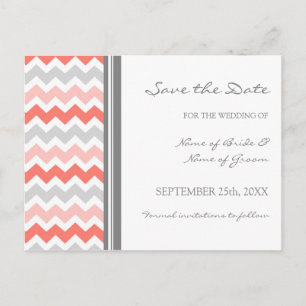 Graue korallenrote Zickzack Save the Date Wedding Ankündigungspostkarte