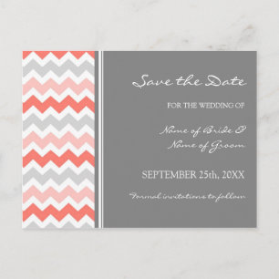 Graue korallenrote Zickzack Save the Date Wedding Ankündigungspostkarte