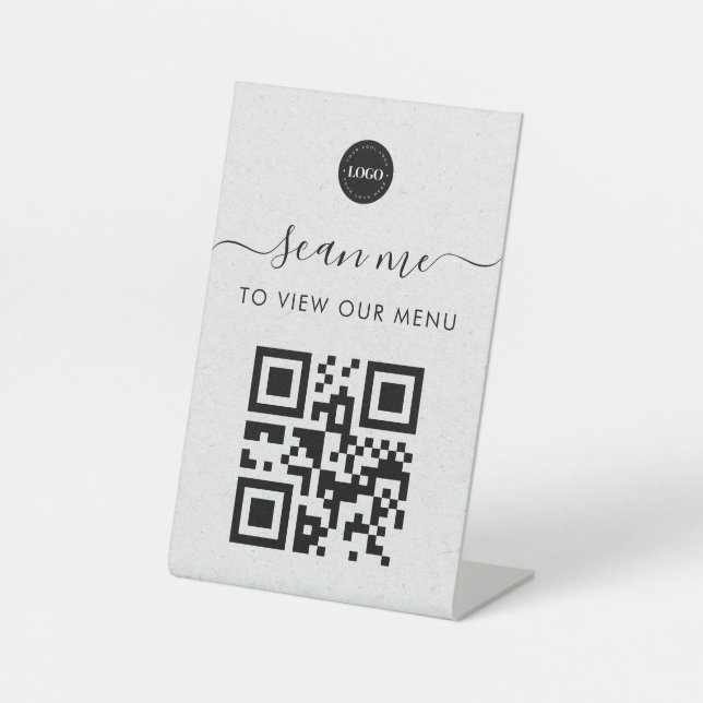 Graue Kraft - kontaktloses Scan Me Qr-Codemenü und Sockelschild (Vorderseite)