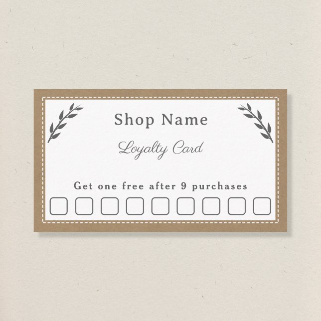 Graue, Kraft- und Rustikale Treuekarte Visitenkarte (Gray, Kraft & Rustic Loyalty Card)