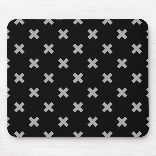 Graue Kreuzstiche auf schwarz Mousepad (Vorne)