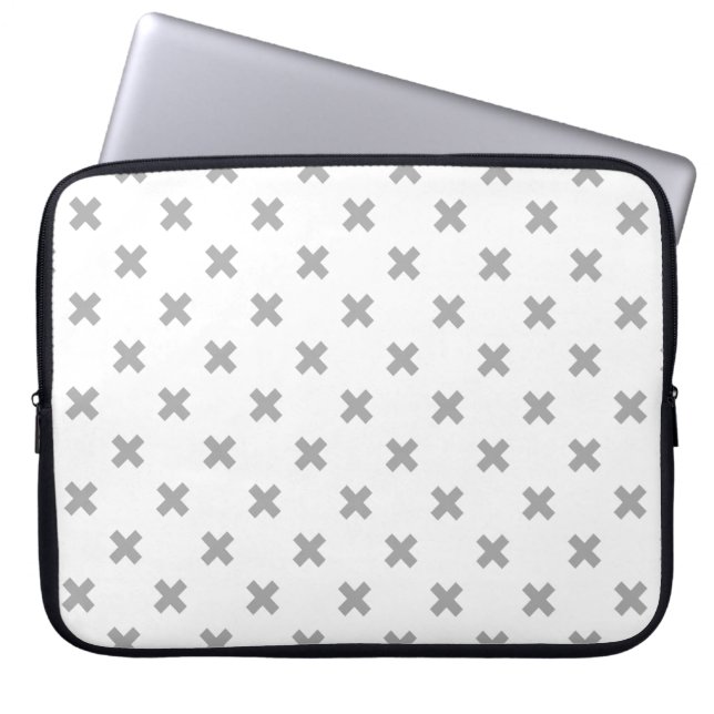 Graue Kreuzstiche auf Weiß Laptopschutzhülle (Vorderseite)