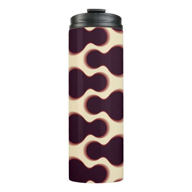 Graue, kugelförmige Formen, braune Farbmuster. Thermosbecher (Vorderseite)