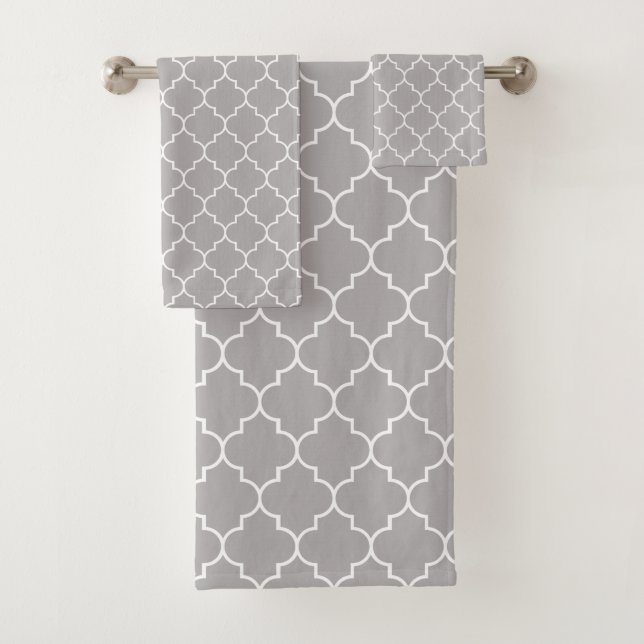 Graue Latticework, Quatrefolie, marokkanische Trel Badhandtuch Set (Insitu)