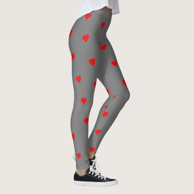 Graue Leggings mit Red Hearts Stilvoll Komfortabel (Rechts)