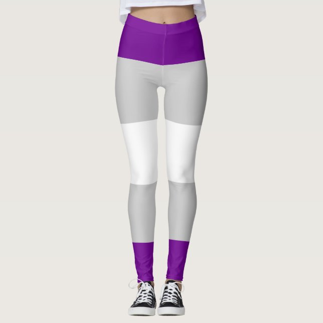 Graue, Lila, weiße, gestreifte LGBT Leggings (Vorderseite)