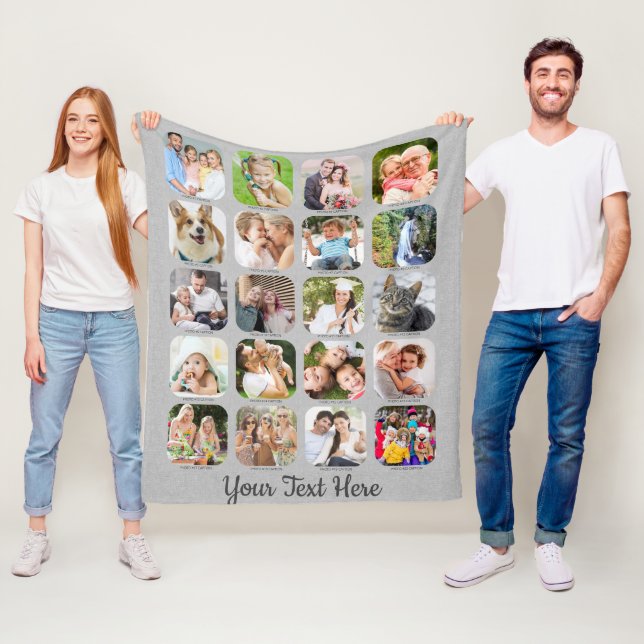 Graue Linen 20 Fotocollage Captions Script Name Fleecedecke (Beispiel)