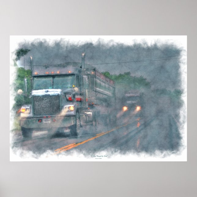 Graue LKW Highway Driving in Rain Art Poster 5 (Vorne)