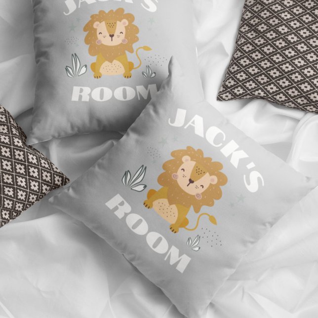 Graue Löwe Kinderzimmer mit individuellem Kinderzi Kissen (Gray Lion Customized Nursery Kids Room Throw Pillow
)