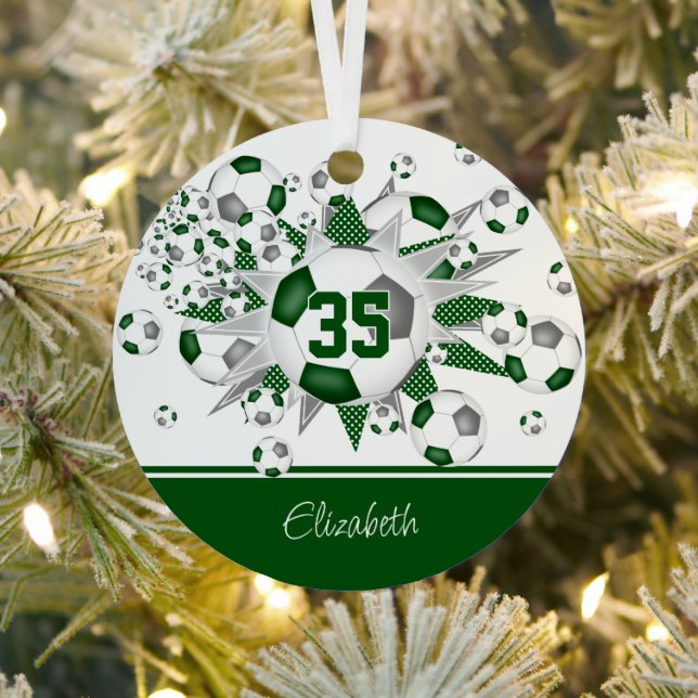 Graue Mädchen personalisierte Fußballbälle Sterne Ornament Aus Metall (InSitu)