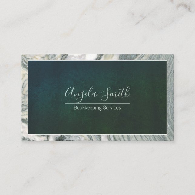 Graue Marble Border Extravagantes Script Beruflich Visitenkarte (Vorderseite)