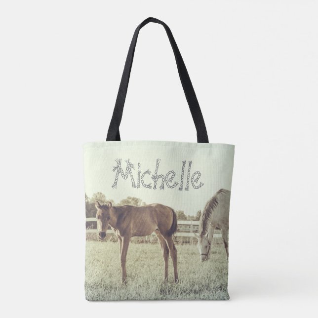 Graue Mare & Fohlen Pferde CUSTOM Tasche (Rückseite)