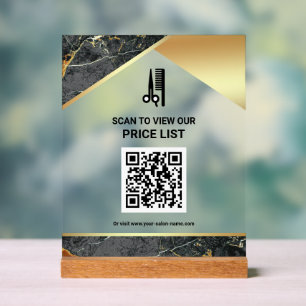 Graue Marmor-Frisur-Make-up-Salon QR-Code-Preislis Acrylschild