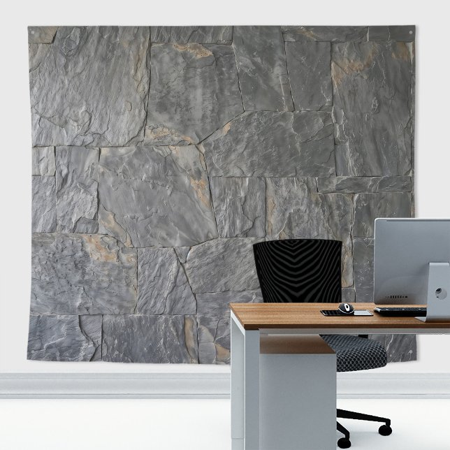 Graue Marmor große Steinplattenwand mit Adern Wandteppich (Gray marble stone wall tapestry decor with stone  texture for zoom meetings backdrop or home decor)