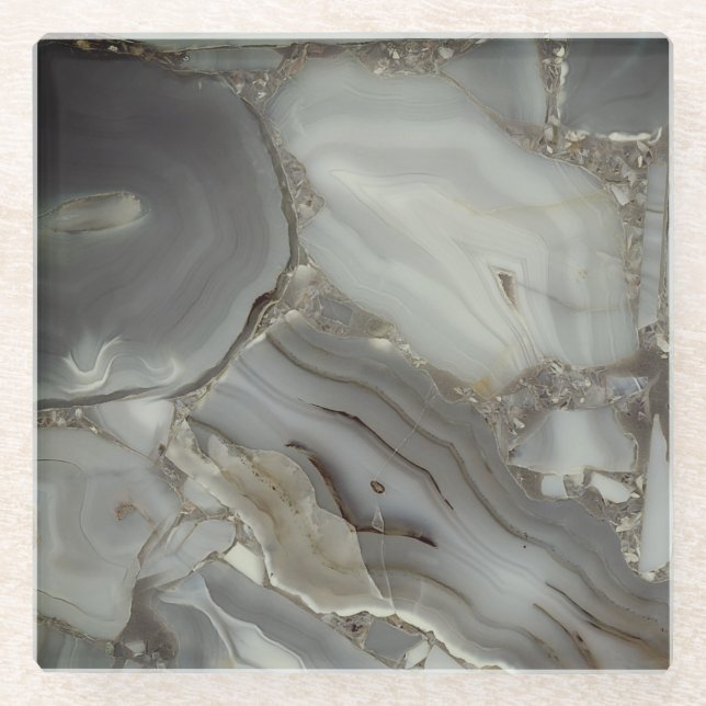 Graue Marmor mit Goldvene Glasuntersetzer (Vorderseite)
