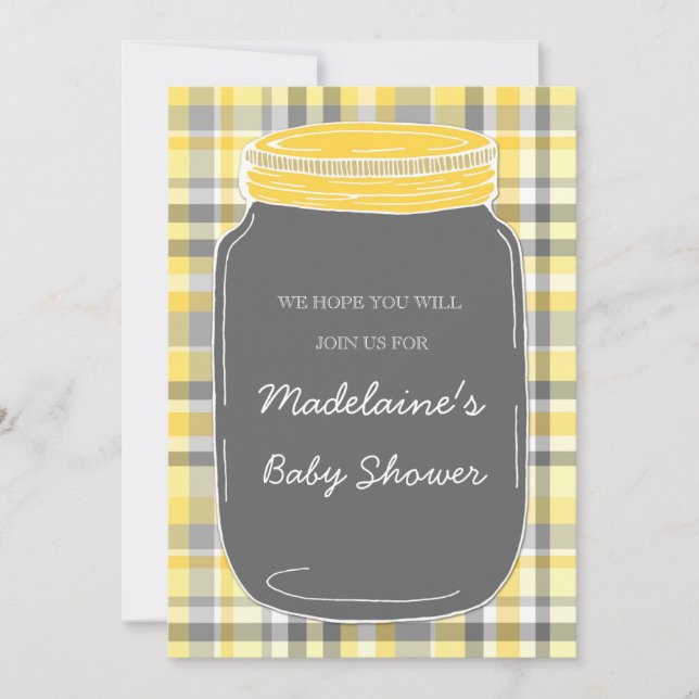 Graue Mason Jar Custom Baby Dusche Einladungen (Vorderseite)