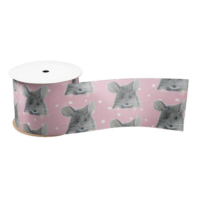 Graue Maus auf Polka Dots Satinband (Spule)