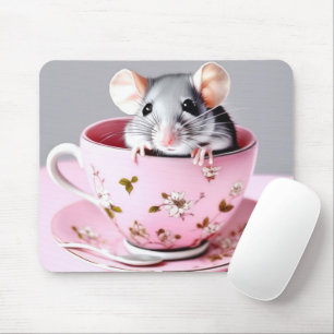 Graue Maus in Teacup Mousepad