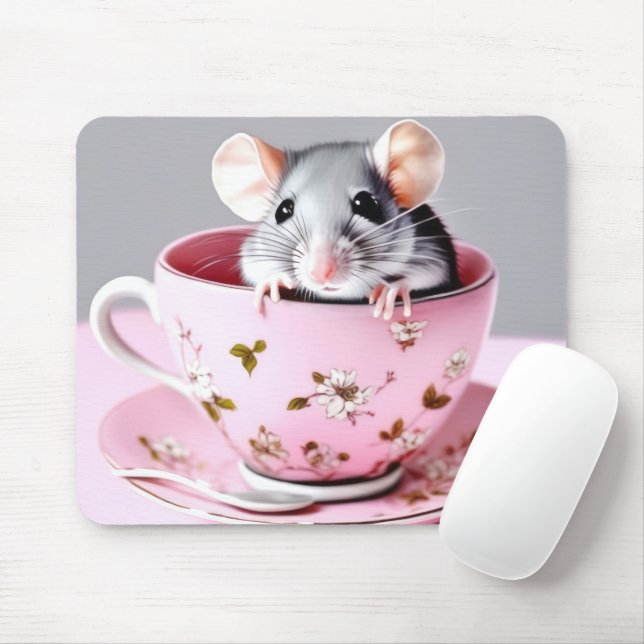 Graue Maus in Teacup Mousepad (Mit Mouse)