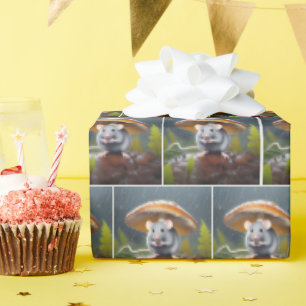 Graue Maus unter einem Toadstool Geschenkpapier