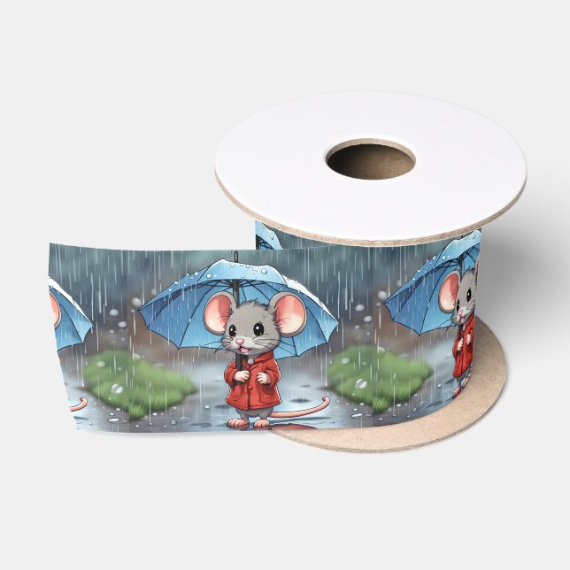Graue Maus unter Schirm Satinband (Spule)