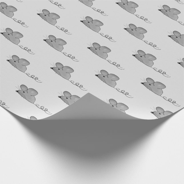 graue Mäuse auf hellgrau Geschenkpapier (Ecke)