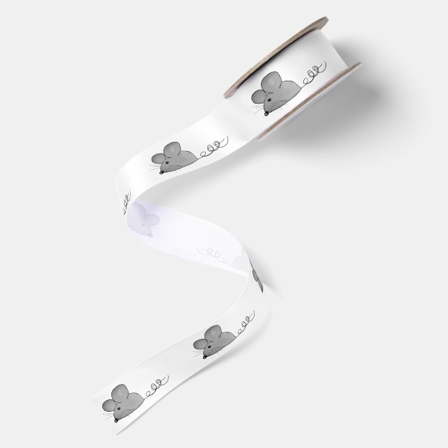 Graue Mäuse auf Weiß Satinband (Rückseite)