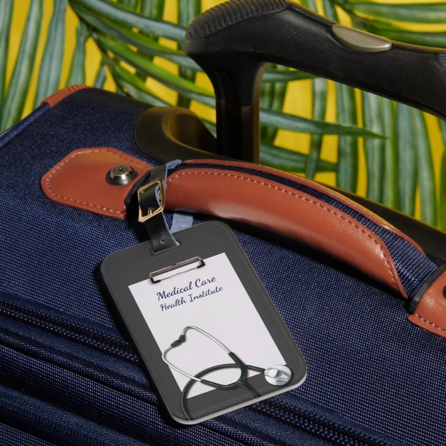 Graue medizinische Zwischenablage mit Stethoscope Gepäckanhänger (Vorderseite Insitu 1)