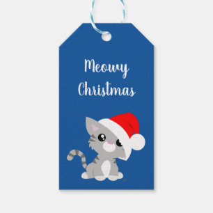 Graue Meowy Weihnachts-Kitty-Geschenkanhänger Geschenkanhänger