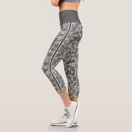 Graue militärische Tarnung weiße und graue Streife Capri Leggings