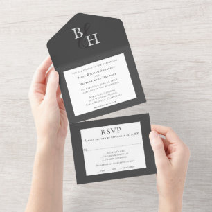 Graue Minimalistische Monogramm-Hochzeit All In One Einladung