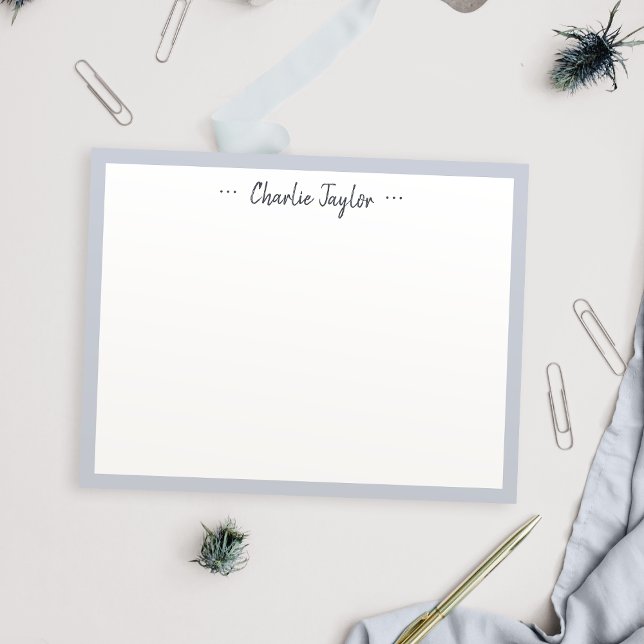 Graue Minimalistische Schriftzeichen personalisier Mitteilungskarte (Gray Minimalist script mens personalized Note Card)