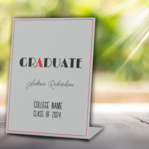 Graue minimalistische schwarze rote Abschlussname Sockelschild
