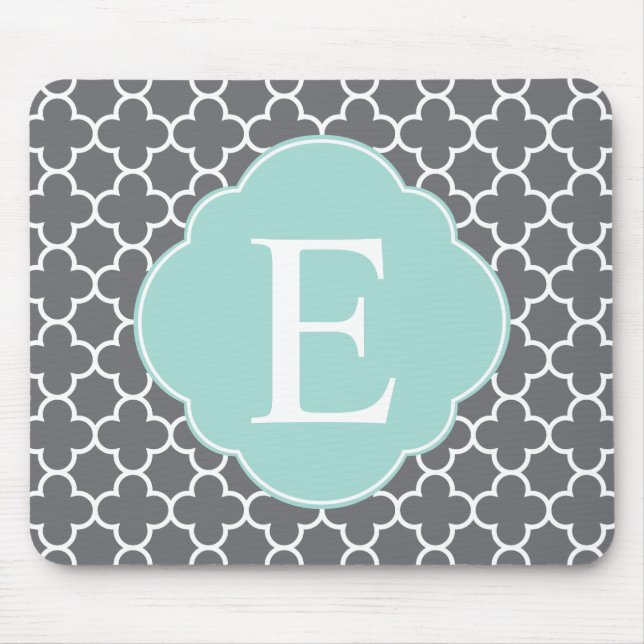 Graue Minze Quatrefolienmonogramm Mousepad (Vorne)