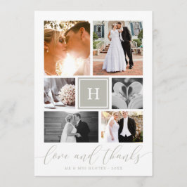 Graue mit Monogramm Hochzeits-Foto-Collage danken Dankeskarte