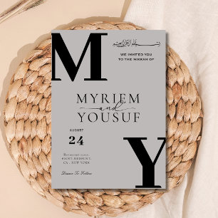 Graue, moderne, monogramm-muslimische Hochzeit Einladung