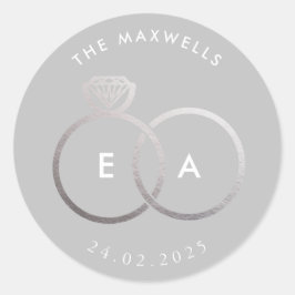 Graue, moderne Silber Rings Custom Wedding Sticker