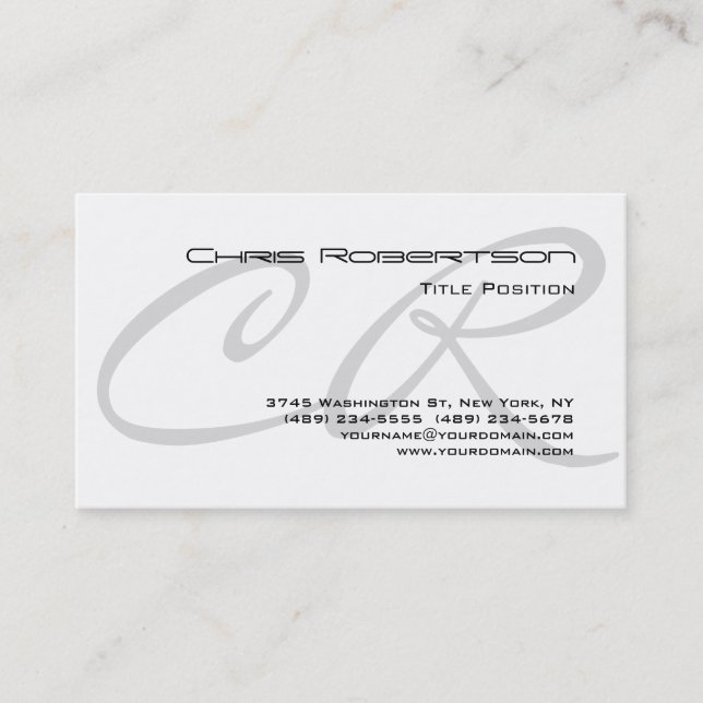 Graue Monogram Schwarz-weiß Charming Business Card Visitenkarte (Vorderseite)