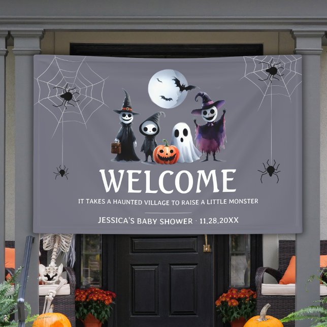 Graue Monster Halloween Baby Dusche Willkommen Vin Banner (Gray Monster Halloween Baby Shower Welcome Vinyl Banner)