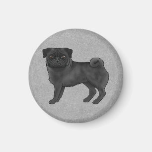 Graue Mops-Hund-Cartoon-Illustration in Blau Magnet