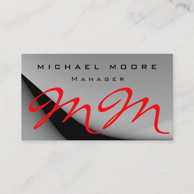 Graue Muster Red Monogram Business Card Visitenkarte (Vorderseite)