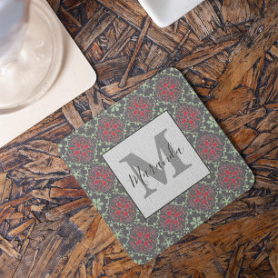 Graue nordische Schneeflocke Wintermonogramm Weihn Rechteckiger Pappuntersetzer