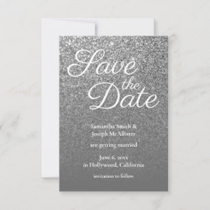 Graue Ombre Silber Glitter Foto Save-the-Date Einladung