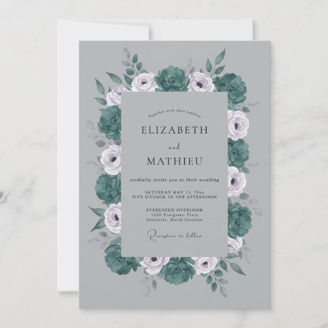 Graue opulente Winterhochzeit Einladung (Vorderseite)