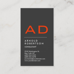 Graue Orange Trendy Monogram Business Card Visitenkarte