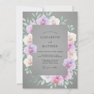 Graue Orchideen-Hochzeit im Lavendel-Look Einladung