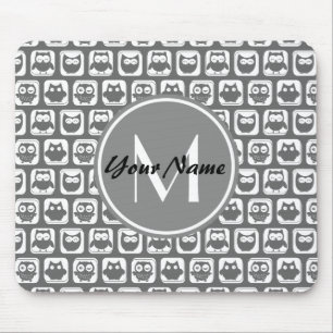 Graue Owls Muster benutzerdefinierte Monogramm, Pe Mousepad