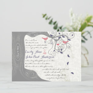 Graue Peach Lapis Blue Love Bird Wedding Einladung
