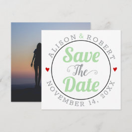 Graue Pfefferminztypografie Foto auf der Rückseite Save The Date